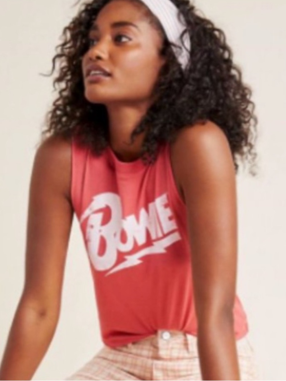 LetLuv Bowie Tank sleeveless muscle tee cut off red M graphic Anthropologie